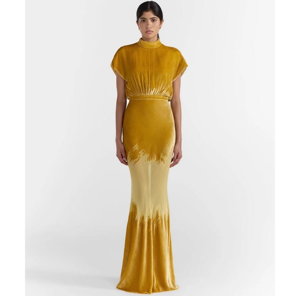Fabienne Long Dress in Light Gold Size 0